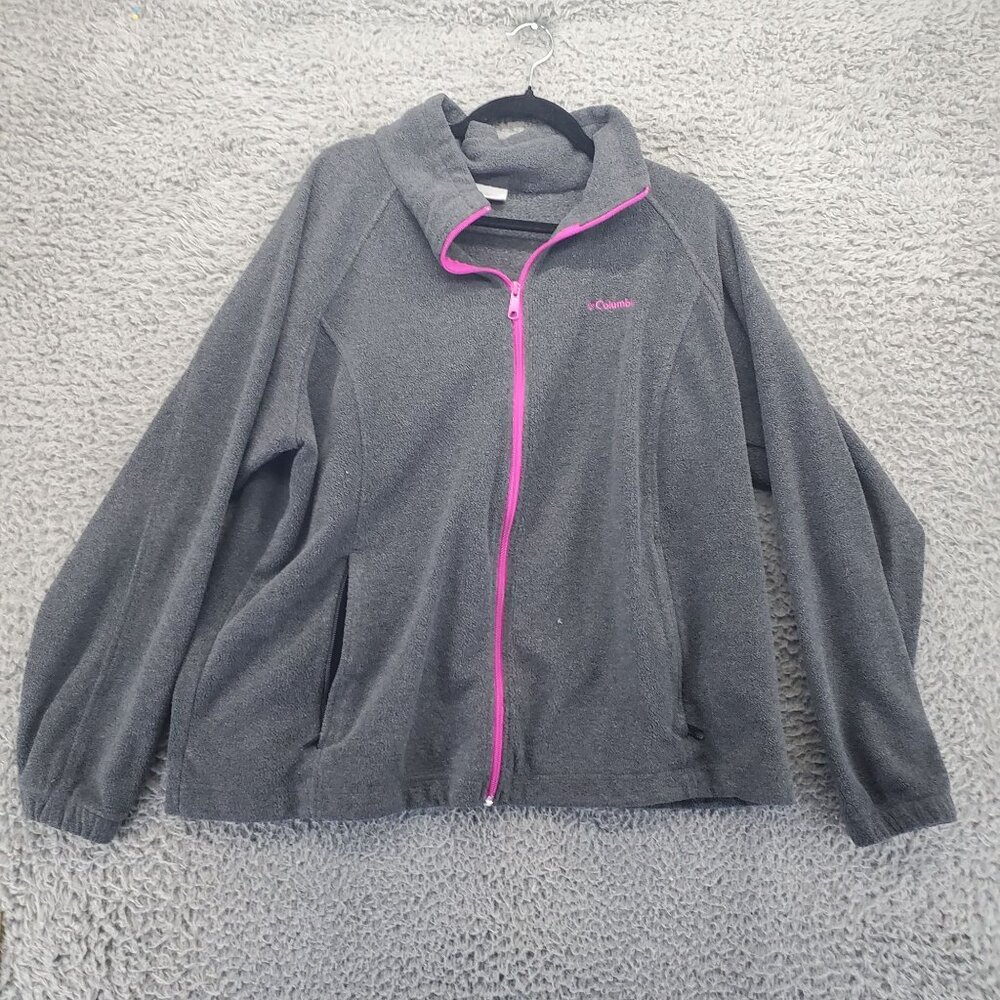 Columbia Jacket Womens 2X Gray Full Zip Fleece Lightweight Casual Outdoor Warm